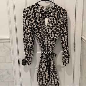Zara Black and White Wrap Sheath Dress with Bishop Sleeves